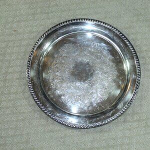 Vintage Wm A. Rogers Round Silver-Plated Platter Tray Braided Rope Edge 15”